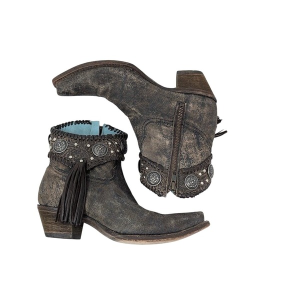 Corral Gray Suede Boho Indie Spirit Alamo Fringe Boots 7.5M Snip Toe‎ Western - Picture 3 of 10